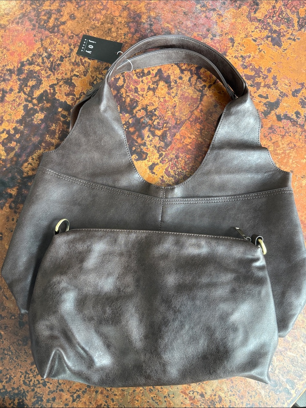 Joy Susan 2-in-1 Brown Vegan Leather Hobo Tote Bag Removable Clutch/ Crossbody - Picture 12 of 16